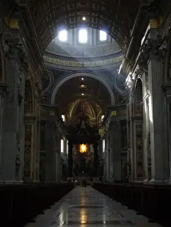 Nave Prints: St. Peters Basilica. Madernos nave and the altar with Bern