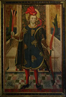 Ceramics Prints: St Sebastian. Medieval representation of the saint