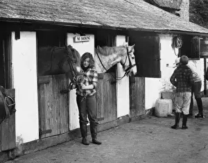 Stables Prints: Stable grooms with horses, Porlock, Somerset