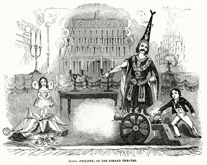 Performs Collection: The stage magician, Monsieur Philippe, performs a magic trick involving a cannon at