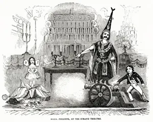 Illusion Prints: The stage magician, Monsieur Philippe, performs a magic trick involving a cannon