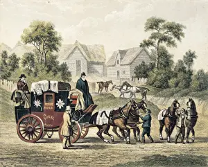 Carriagea Prints: Stagecoach (19th c. ). Engraving