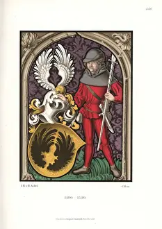Coatofarms Prints: Stained glass portrait of man in German hunting costume