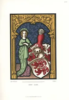 Zurich Prints: Stained glass portrait of woman in dress holding