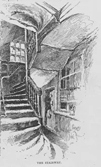 Stairs Prints: The staircase inside the famous Old Cheshire Cheese pub just off Londons Fleet Street