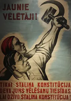 Riga Prints: Stalins propaganda poster. Second Soviet Occupation. Latvia
