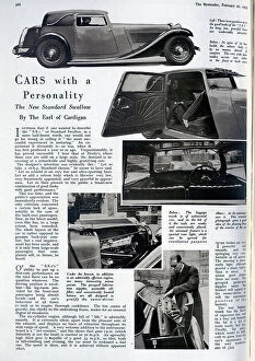 Storage Collection: Standard Swallow car, advertorial by the Earl of Cardigan. Captioned, Cars with a Personality