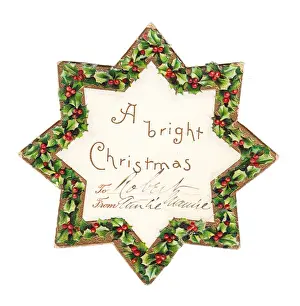 Star-shaped Christmas card with holly border