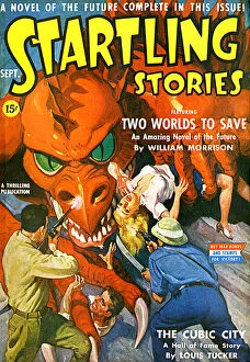 Sci Fi Magazine covers Collection: Startling Stories scifi magazine cover, dragon attack 1942