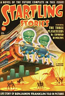 Fantasy Prints: Startling Stories scifi magazine cover - Green-headed Aliens