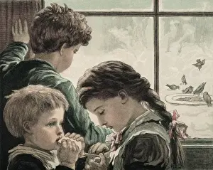 Childish Prints: Starving children feeding birds. Published in