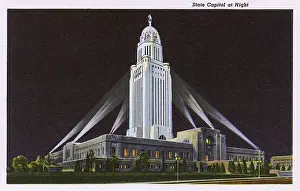 Nebraska Prints: State Capitol at night, Lincoln, Nebraska, USA