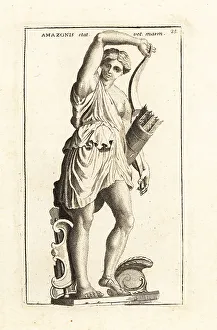 Quiver Prints: Statue of an Amazon woman with bow, quiver of arrows, wearing a