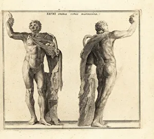 Drunken Prints: Statue of a drunken Faun or Satyr holding grapes