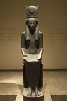 Crux Collection: Statue of the goddess Hathor, depicted with cow horns and so