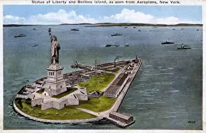 Harbor Prints: The Statue of Liberty and Bedloes Island - Aerial view