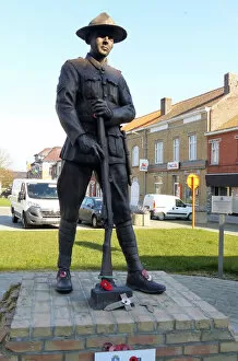 Fought Collection: Statue to New Zealand Forces who fought at Messines (Mesen)