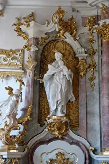 Bavarian Prints: Statue in niche, Golden Hall, Dillingen, Bavaria, Germany