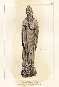 Bossange Prints: Statue of Saint Marcellus, 360-436, 9th Bishop of Paris