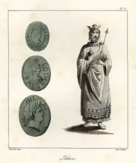 Statue and seals of Lothair I or Lothar I (795-855), Emperor of