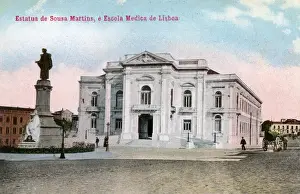 Lisbon Prints: Statue of Sousa Martins and Medical School, Lisbon, Portugal