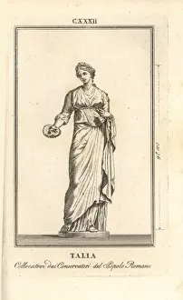 Romano Prints: Statue of Thalia, muse of comedy, with mask and trumpet