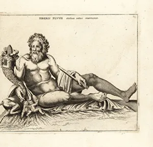 Romulus Prints: Statue of the Tiber River, with oar and cornucopia, Louvre