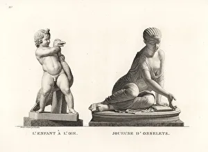 Dice Prints: Statues of a boy and goose, girl with dice