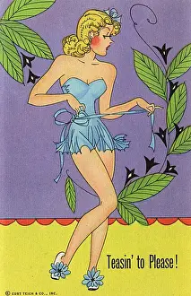 Rosy Prints: Statuesque blonde beauty teasingly pulls at her waistband