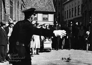 Stavanger, Norway - A family of ducks get a police escort