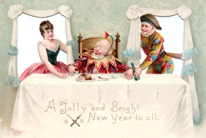 Stealing Pantalones food on a Christmas and New Year card