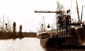 Steam crane loading ship, Liverpool Docks, early 1900s