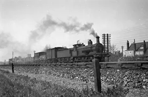 Steam engine on a railway track
