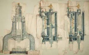 Engineering Collection: Steam hammer, details of piston and cylinder