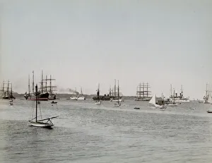 Steam and sailing ships in harbour, Yokohama, Japan