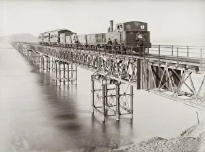 Steam train, locomotive, steel bridge, South America