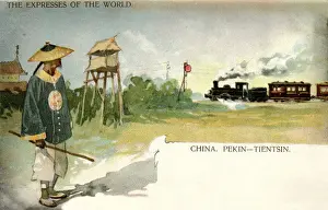 Beijing Prints: Steam train on Pekin to Tientsin route, China