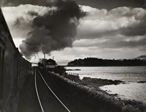 Steam train travelling up the east coast of England