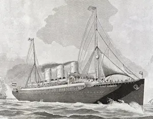 Steamboat Furst Bismarck. Engraving. 19th century