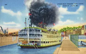 Locks Prints: Steamboat passing through lock near St. Louis. Missouri, USA