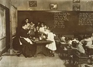 Immigrant Prints: Steamer Glass in Hancock School, Boston. Immigrant children