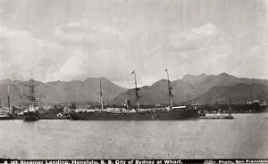 Steamer Landing, steam ship in port, dock, Honolulu