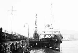 Freight Prints: Steamer and railway train, Dover docks