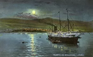 Moonlit Gallery: Steamship in port of Mollendo, Peru, South America