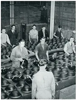 Steel helmets ready to be packed in factory, September 1939
