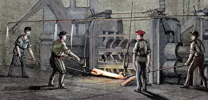 Labor Prints: Steel Industry. 19th century. Oven. Modeling a steel block