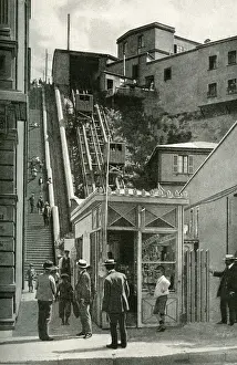 Funicular Prints: Steep funicular railway, Valparaiso, Chile, South America