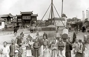 Steet scene and crowd, Baodeng, China, circa 1890