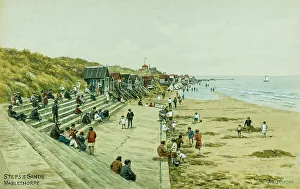Lincs Prints: Steps and beach, Mablethorpe, Lincolnshire