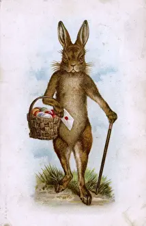 Eggs Prints: A rather stern-looking Easter bunny delivering cards & eggs